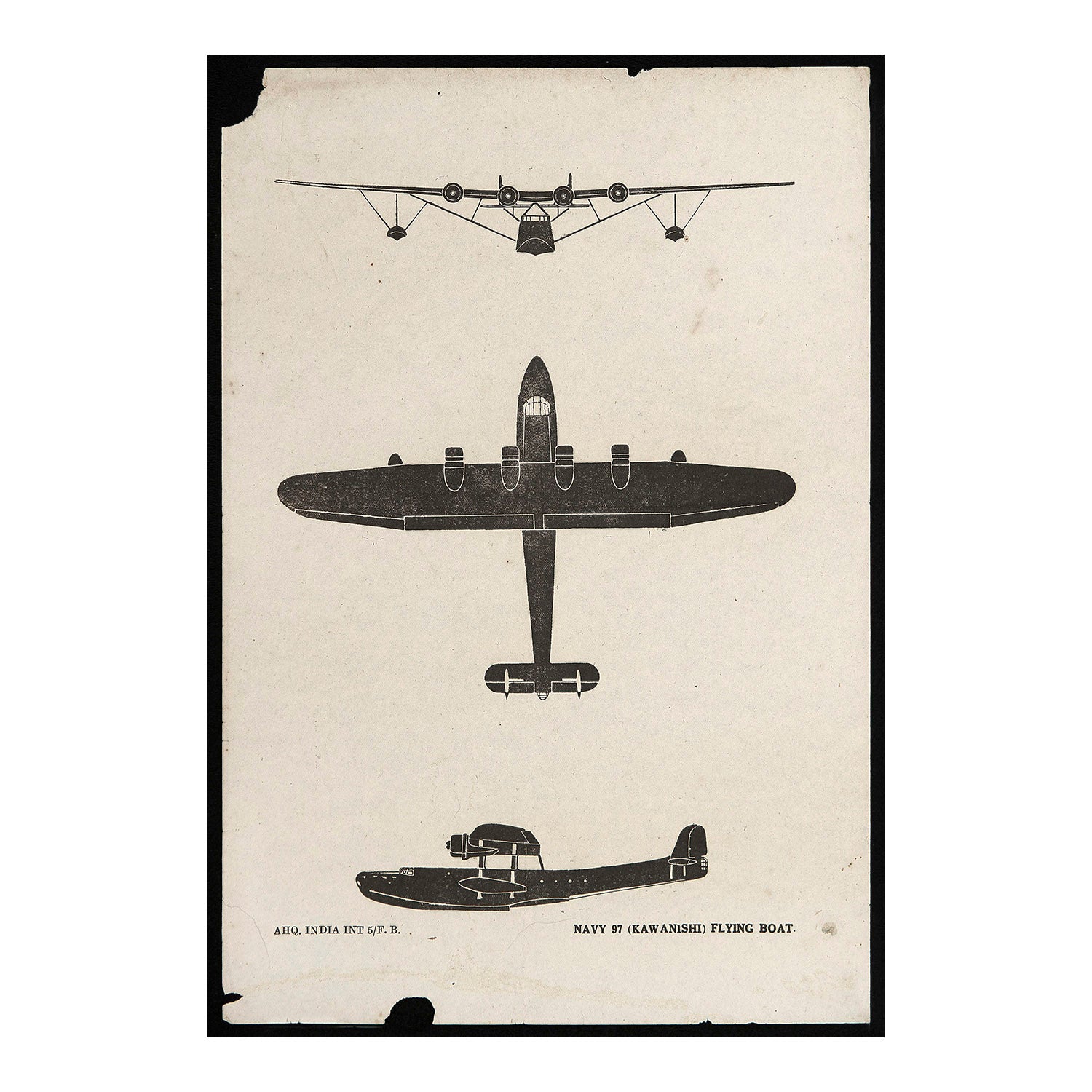 An original Second World War Aircraft Identification (silhouette) Drawing of a Japanese Navy Type 97 Flying Boat (Kawanishi).