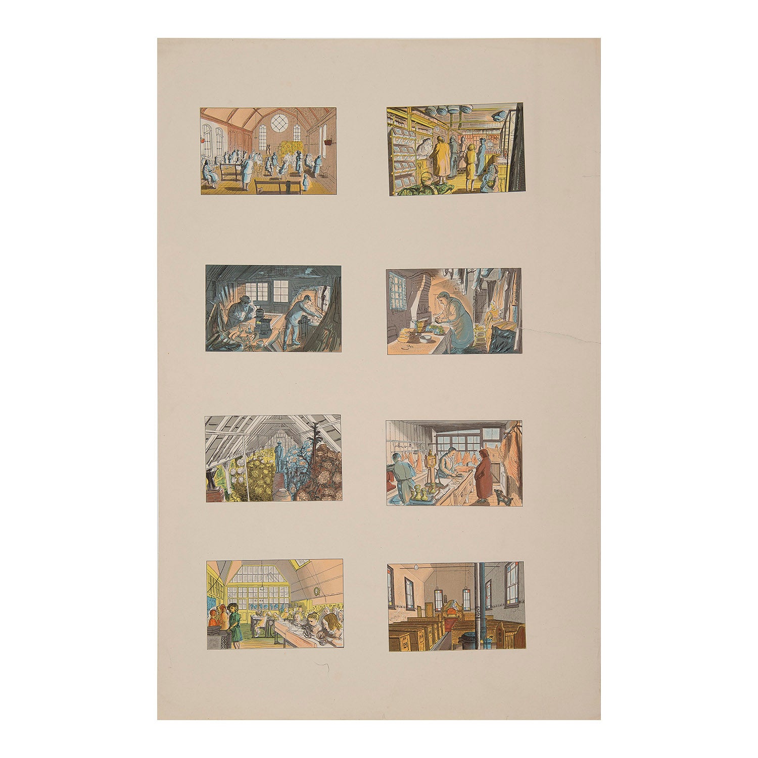 proof sheet of eight lithographs from Life in an English Village, by Edward Bawden, printed by the Curwen Press in 1949. Published in book form by Penguin Books (1949)