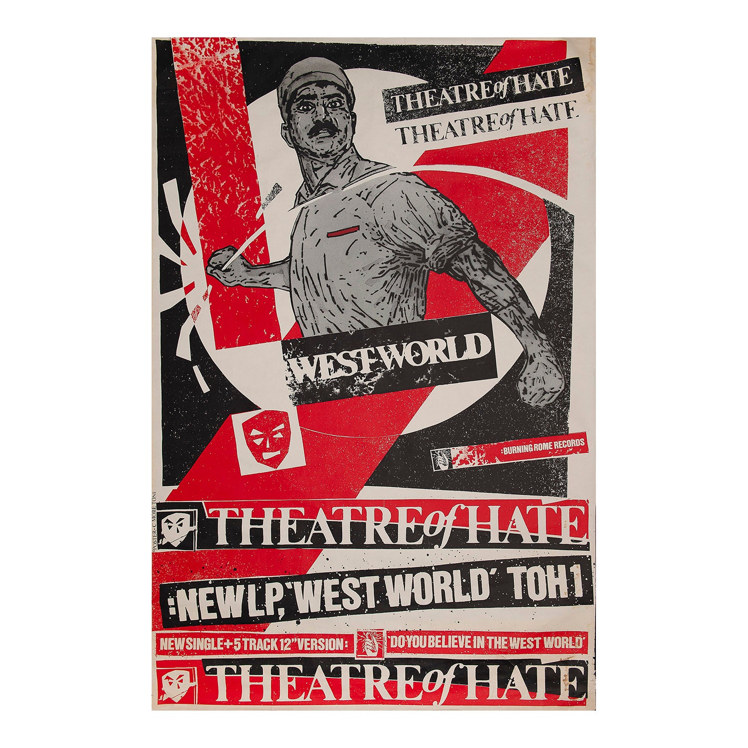 An original, hoardings-sized, promotional poster for Westworld, the first studio album by English post-punk band Theatre of Hate, 1982