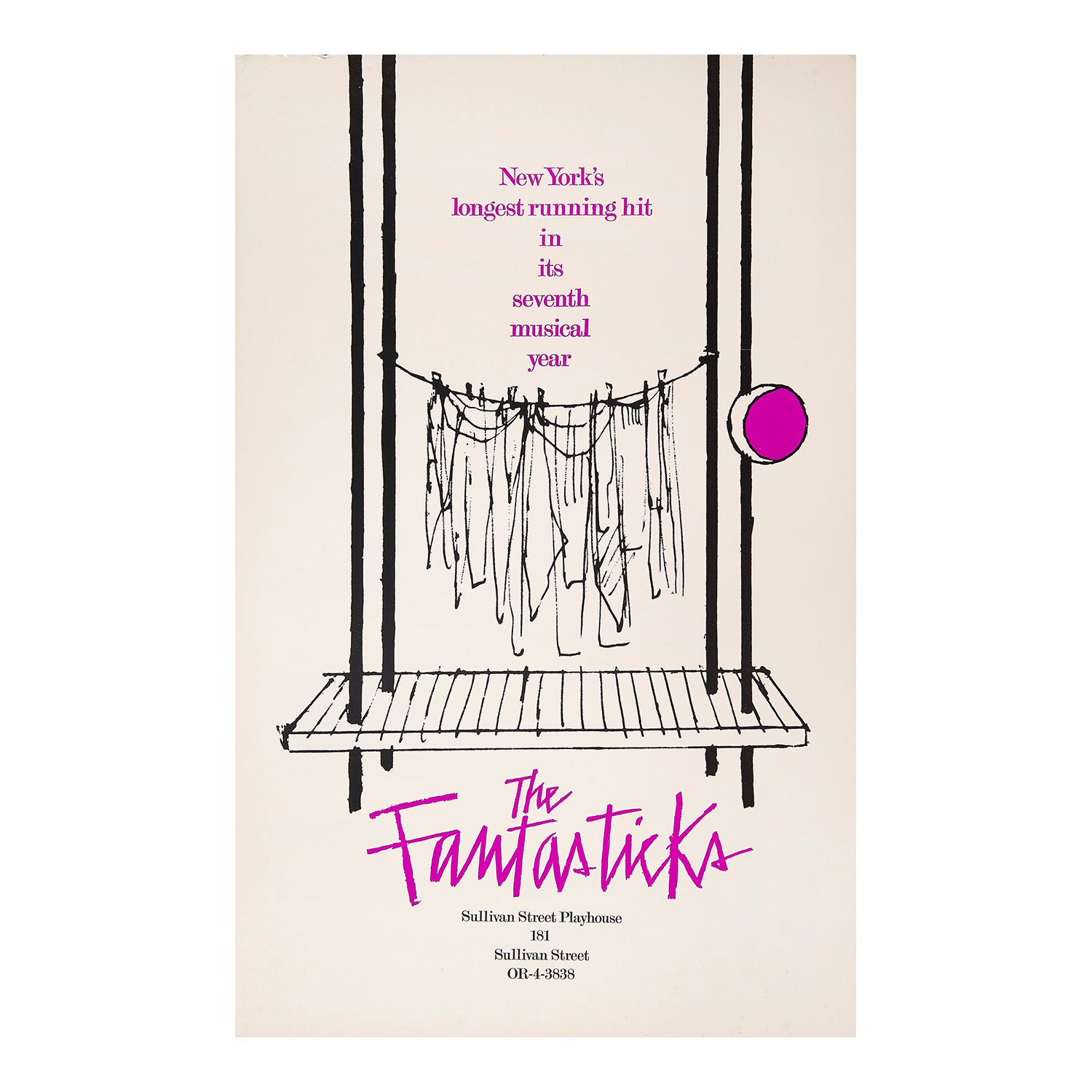 Original American theatre poster for a production of The Fantasticks, Sullivan Street Playhouse, 1967.
