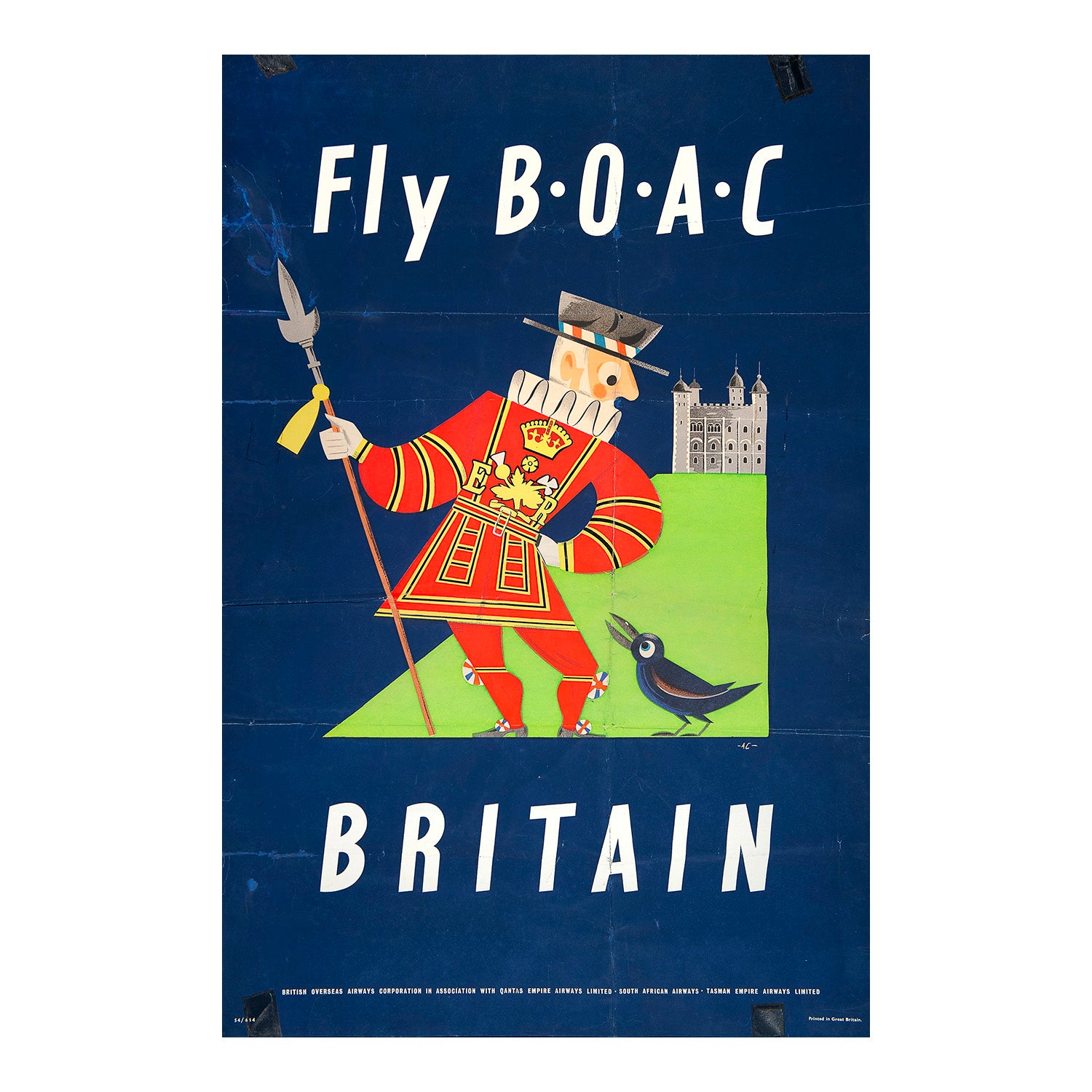 An original travel poster, Fly BOAC to Britain, Allan Carter, c. 1953/54