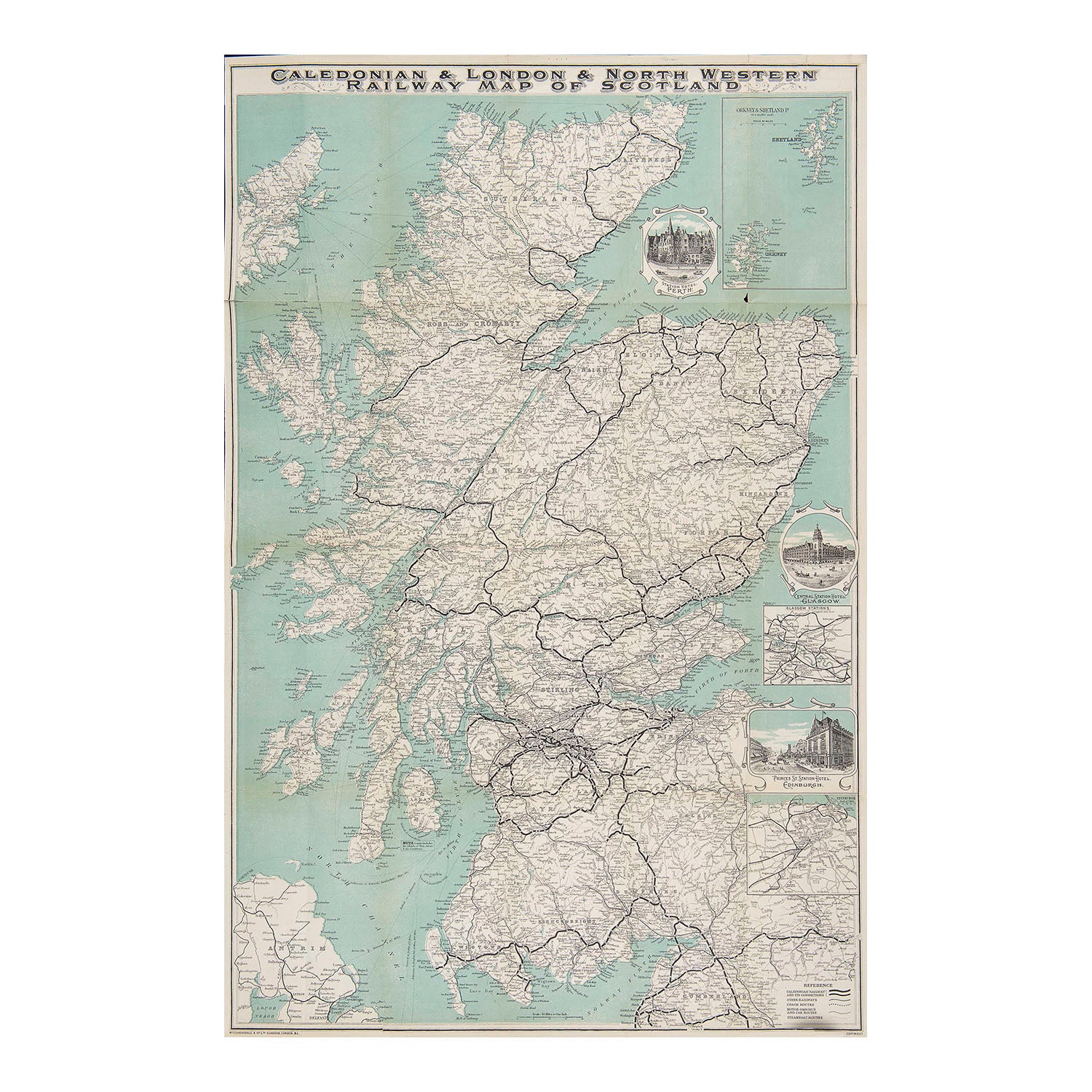 Original double sided folding map published by the London & North Western Railway and Caledonian Railway, c. 1920