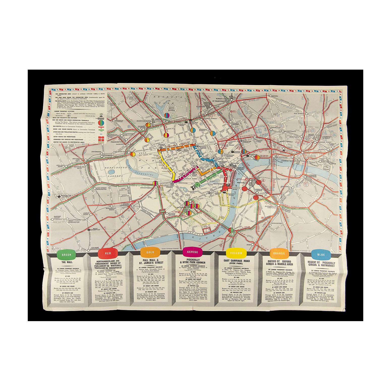 Original London Transport folding pocket map, produced for the Coronation of Queen Elizabeth II in 1953.