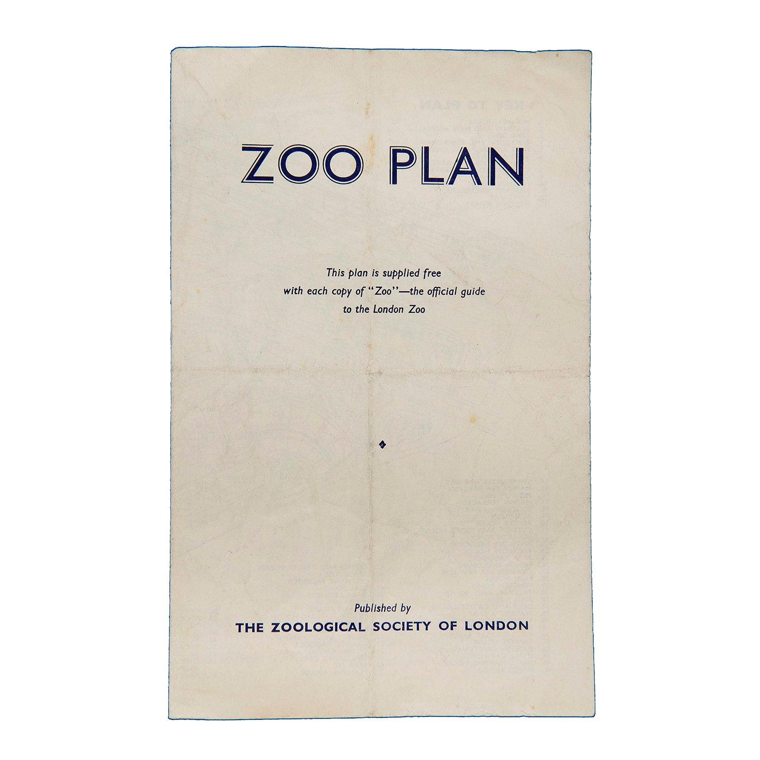 An original folding map, Zoo Plan, issued by the Zoological Society of London, c. 1950. The plan depicts the layout of London Zoo in Regent's Park and was originally supplied with the Zoo's official guide book.