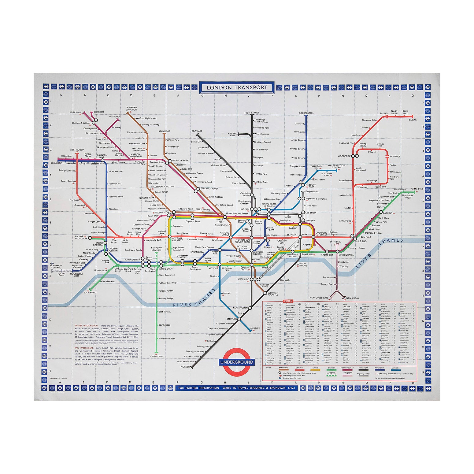 Superb, original, station poster map version of the famous London Underground Tube diagram, 1971.