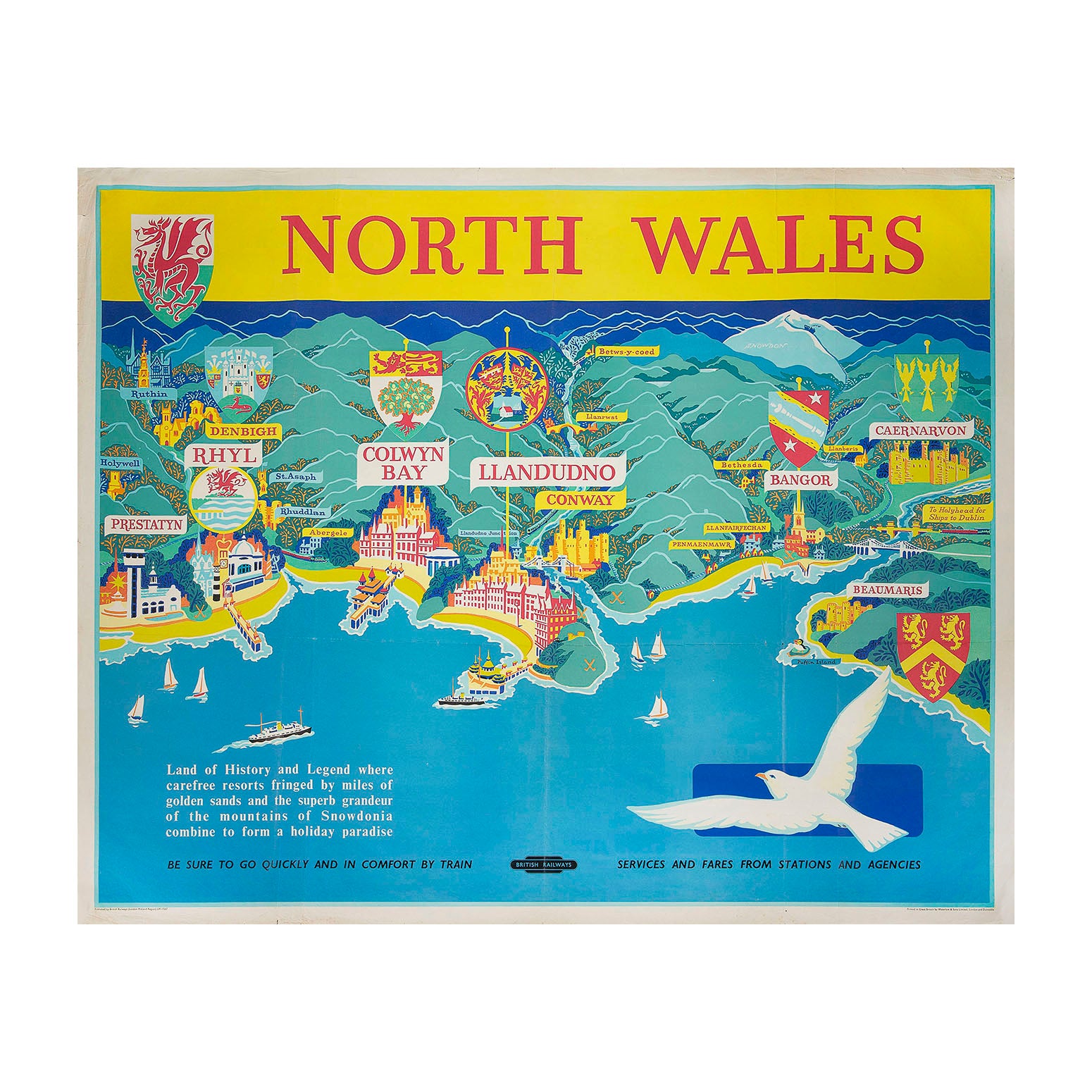 Original British Railways (London Midland Region) poster map, Lancashire Coast, 1957.