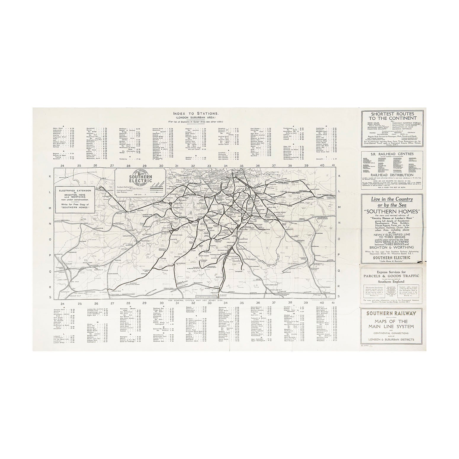 Original folding map issued by the Southern Railway in August 1932