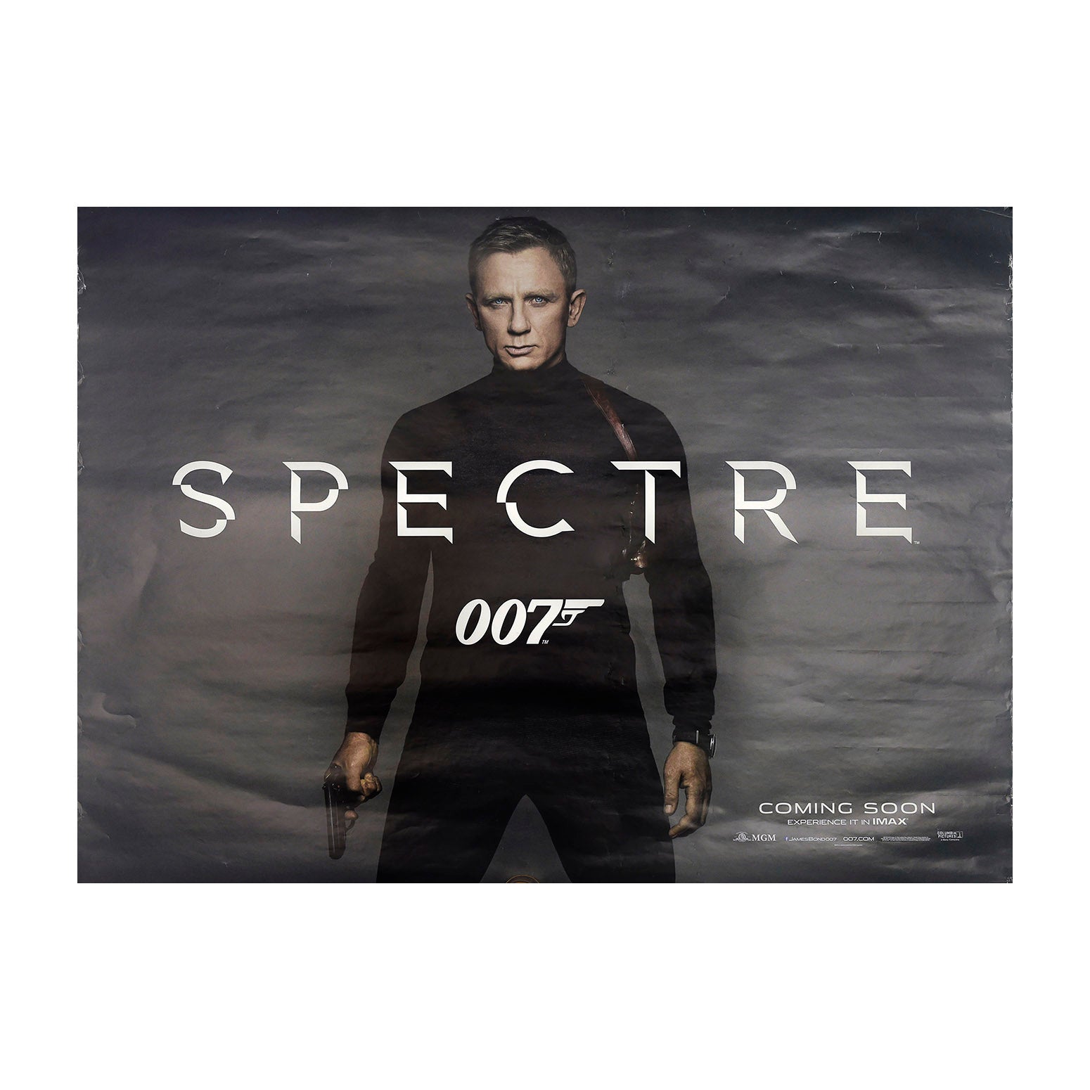 Original, pre-release, UK quad James Bond movie poster, Spectre, 2015. This is the version printed for Imax cinemas, with the ‘coming soon’ tagline