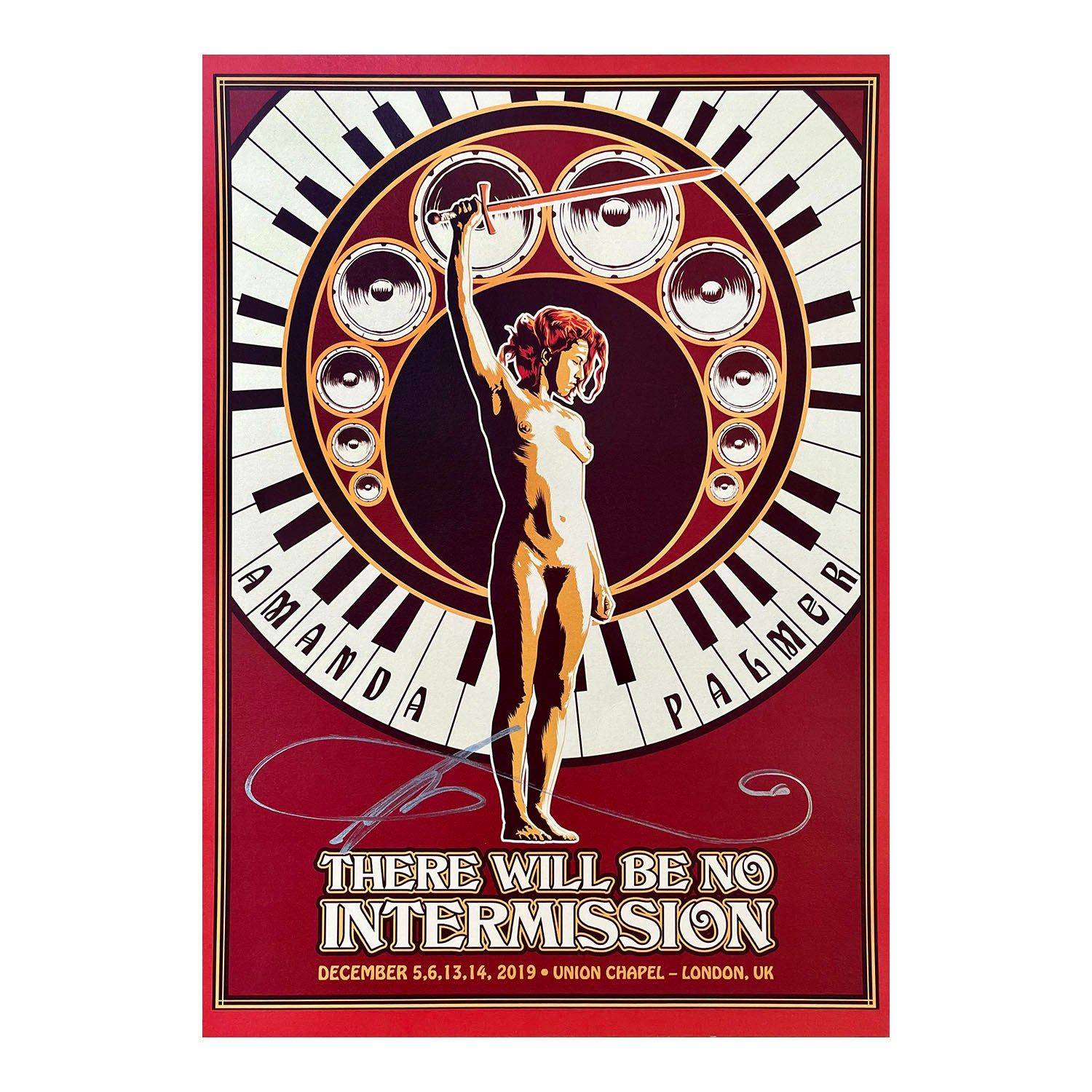 An original promotional/souvenir poster for Amanda Palmer in concert at the Union Chapel, Islington, December 2019. This copy has been hand signed by Palmer