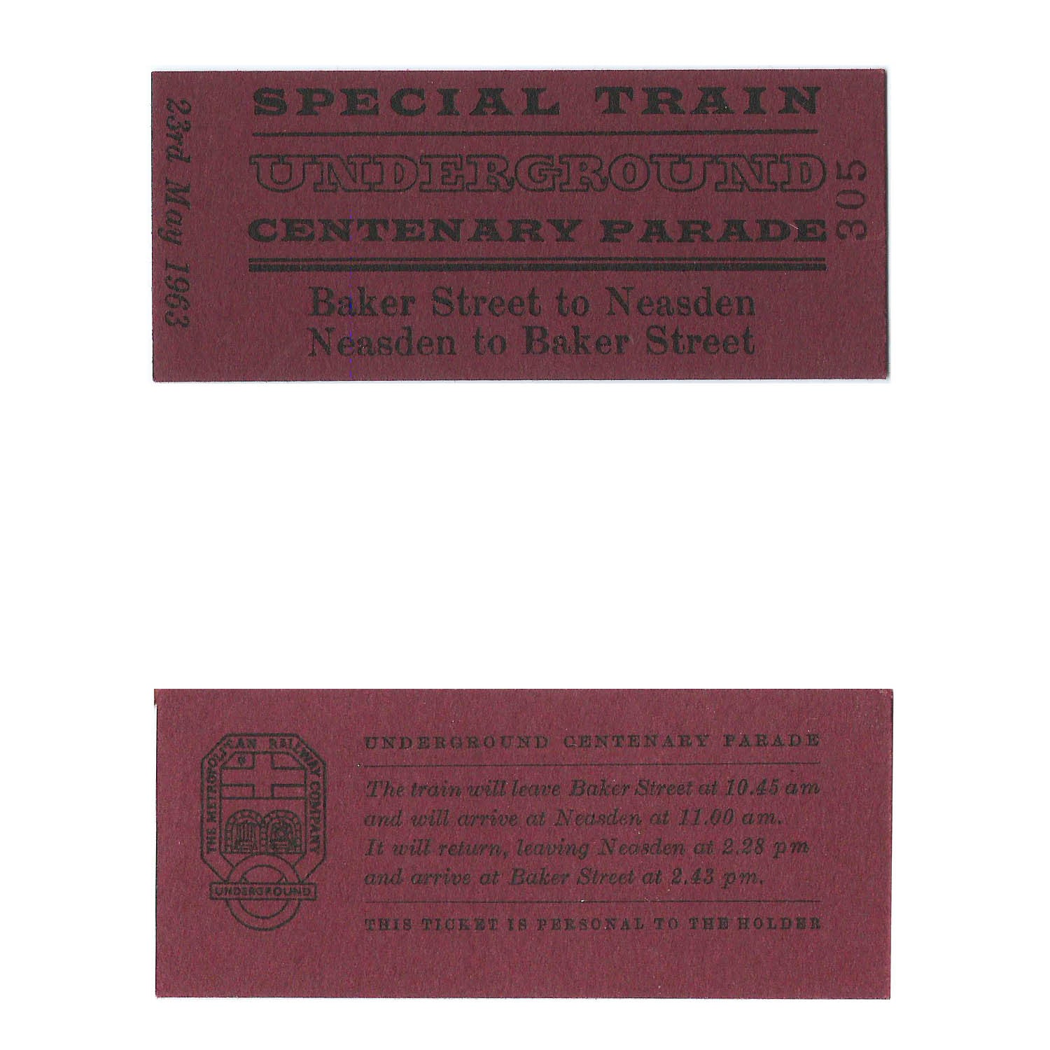 London Underground centenary ticket 1963
