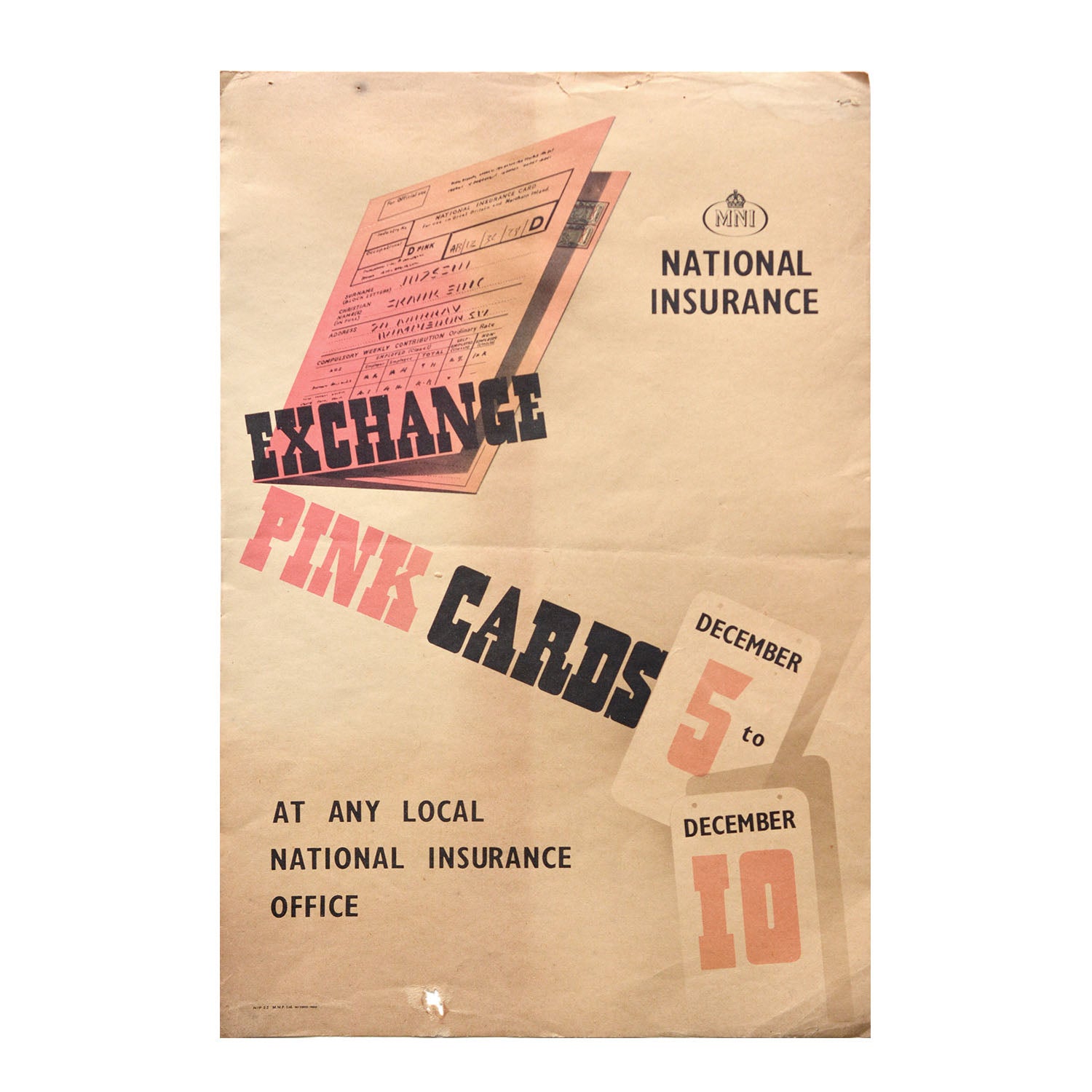 Original poster, National Insurance, Exchange pink cards, 1950