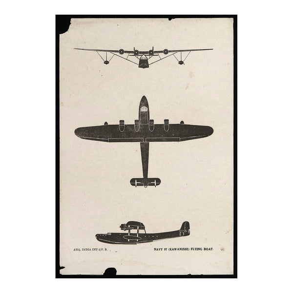 An original Second World War Aircraft Identification (silhouette) Drawing of a Japanese Navy Type 97 Flying Boat (Kawanishi).