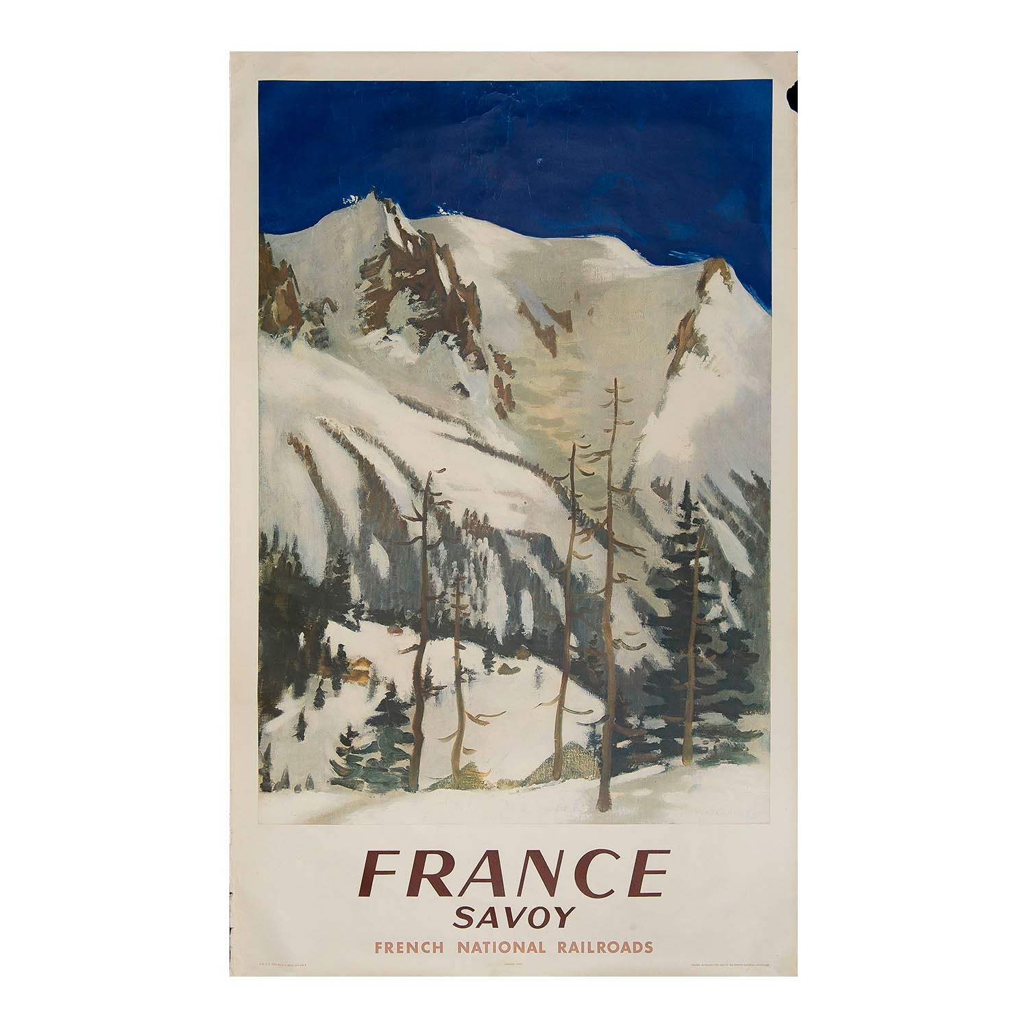 French Railways’ poster for the alpine region of Savoy (Savoie), designed by Lucien Fontanarosa and published in 1952.