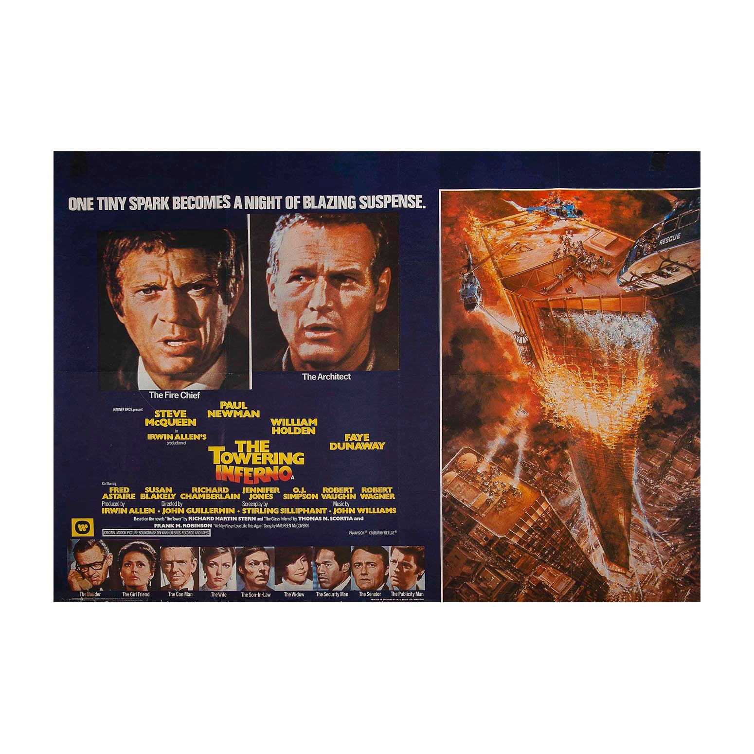 Original theatrical release film poster, Towering Inferno, 1974. British Quad size.