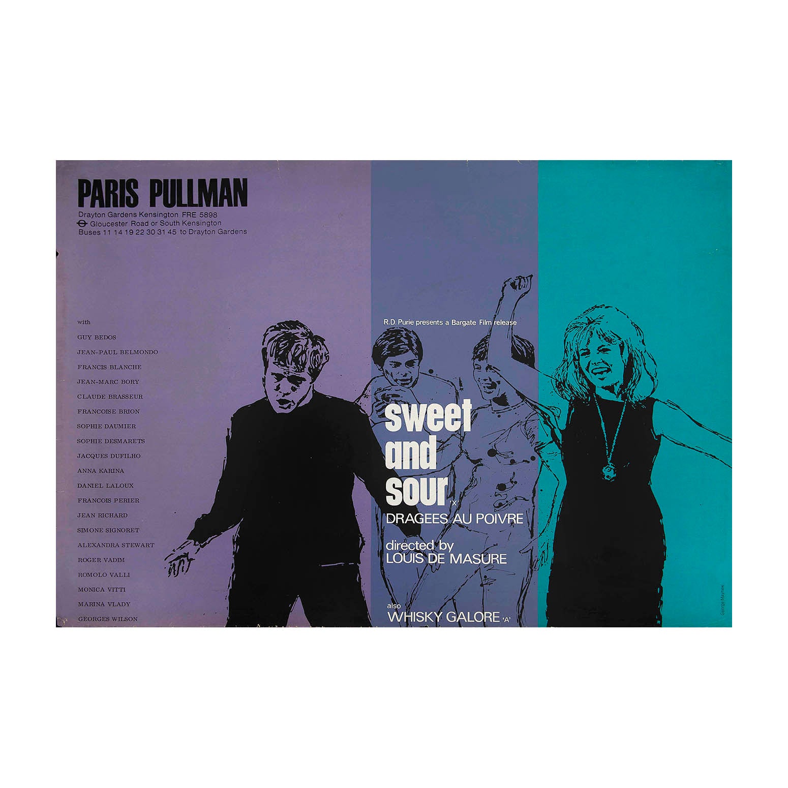 Original theatrical release film poster, Sweet and Sour (French: Dragées au poivre), 1963. British Quad size, with artwork by George Mayhew. Designed for the Paris Pullman arthouse cinema, London