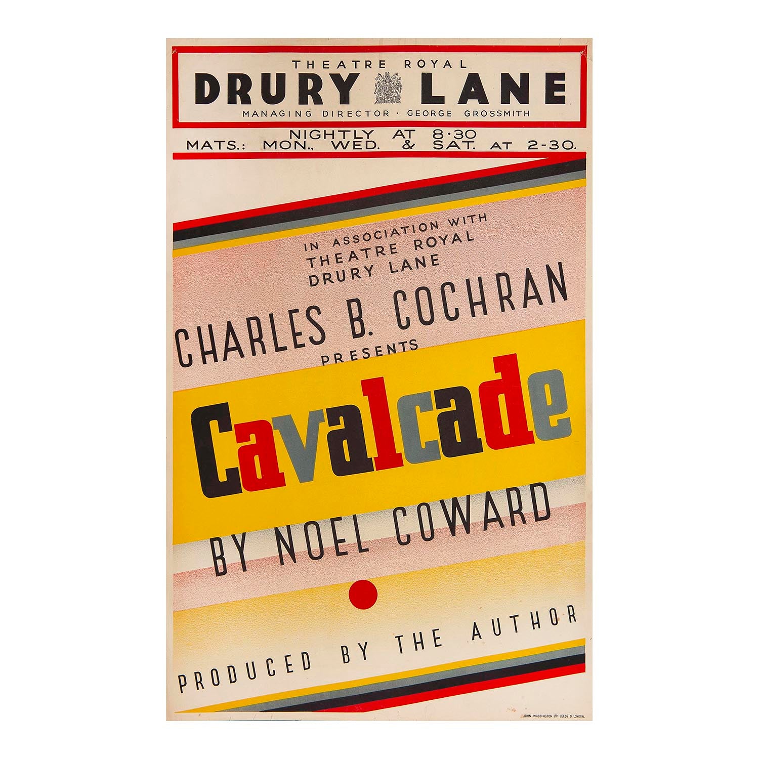 Original, and rare, theatre poster for the first production of&nbsp;Cavalcade, Theatre Royal, Drury Lane, 1931