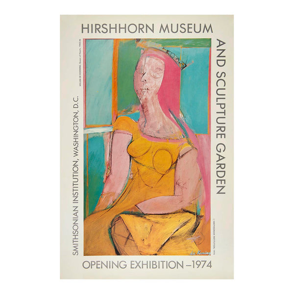 Original exhibition poster for the opening of the Hirshhorn Museum and Sculpture Garden, Smithsonian Institution, 1974.
The poster features Queen of Hearts (1943-46) by Willem de Koonin