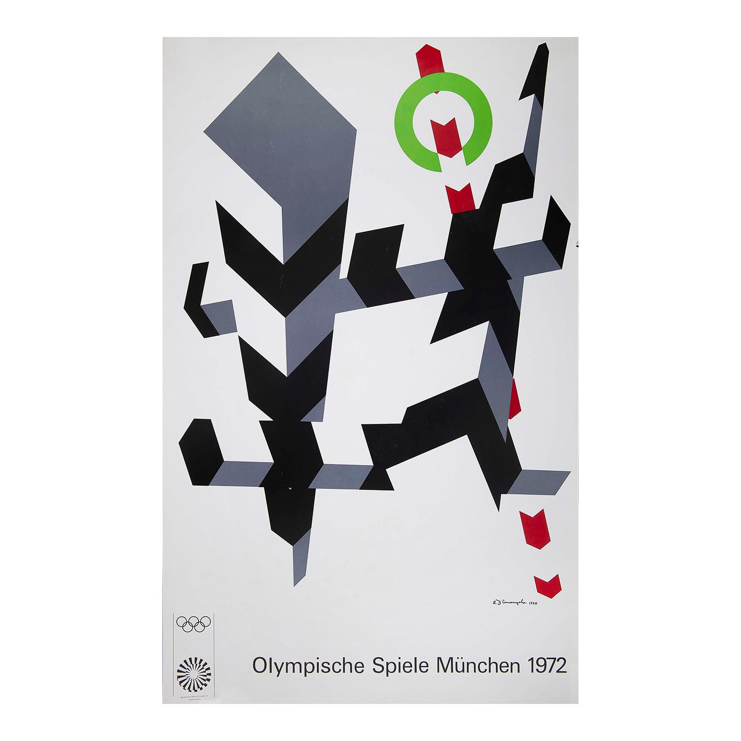 Original 1972 Olympic Games poster by the American artist and printmaker Allan D'Arcangelo. 