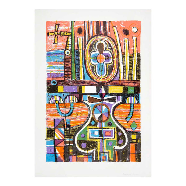 Original lithographic print, Quatrefoil Garden, from a series by the British artist and designer Laurence Scarfe, printed by the Curwen Studio, 1966. 