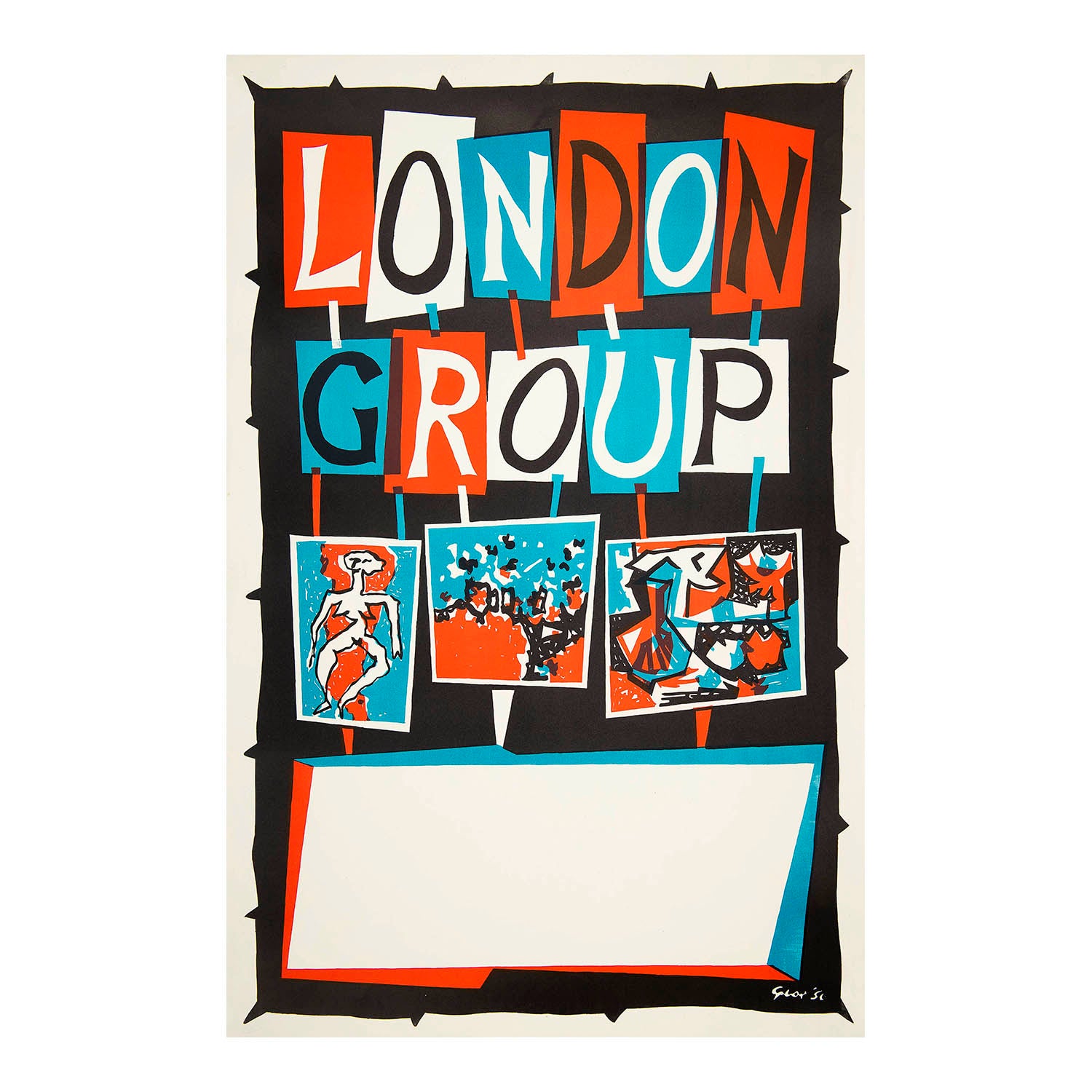 An original, and highly significant, art exhibition poster together with the original artwork by the Scottish fine artist William Gear RA RBSA, The London Group, held at the RBA Galleries in Suffolk Street, May 1956