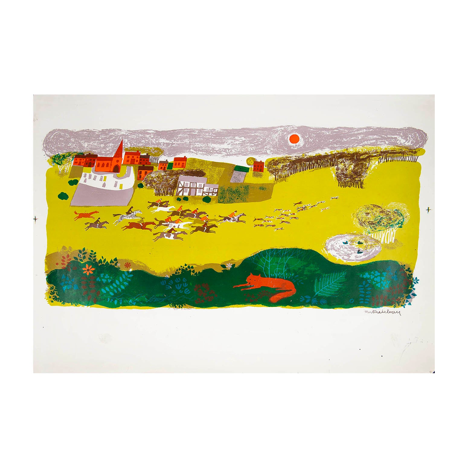 Original lithographic print, The Fox, by Martina Selway, c. 1965. Printed by the Curwen Studio. This print is a printer’s proof from the archives of the Curwen Press.