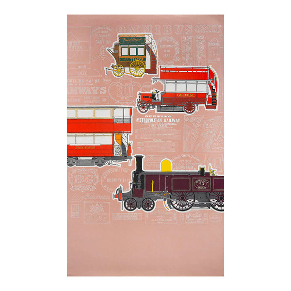 Original travel poster promoting the Museum of British Transport in Clapham, designed by William Fenton and published by London Transport in 1964, with lettering by the cartographer Benjamin Getzel Lewis.