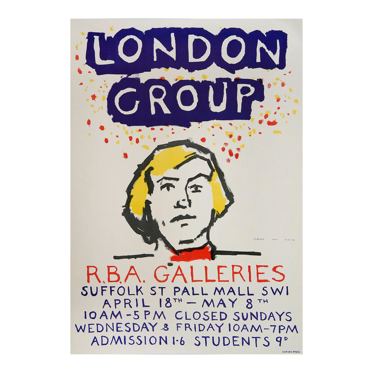 An original art exhibition poster, The London Group, held at the RBA Galleries in Suffolk Street, April/May, 1957