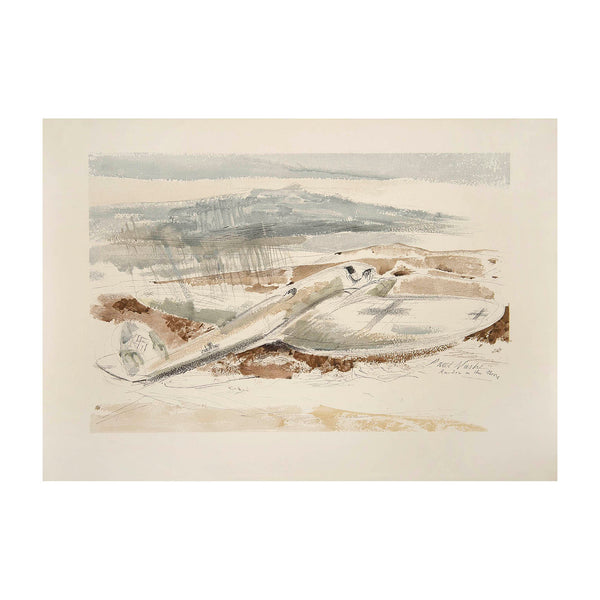 Original wartime colour lithograph, The Raider on the Moors, by Paul Nash. Published by the National Gallery for the Ministry of Information. Printed by the Curwen Press, 1940