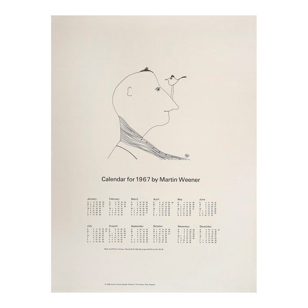 Original poster calendar for 1967, designed by the American illustrator Martin Weener. Printed and published by the Curwen Press in 1966