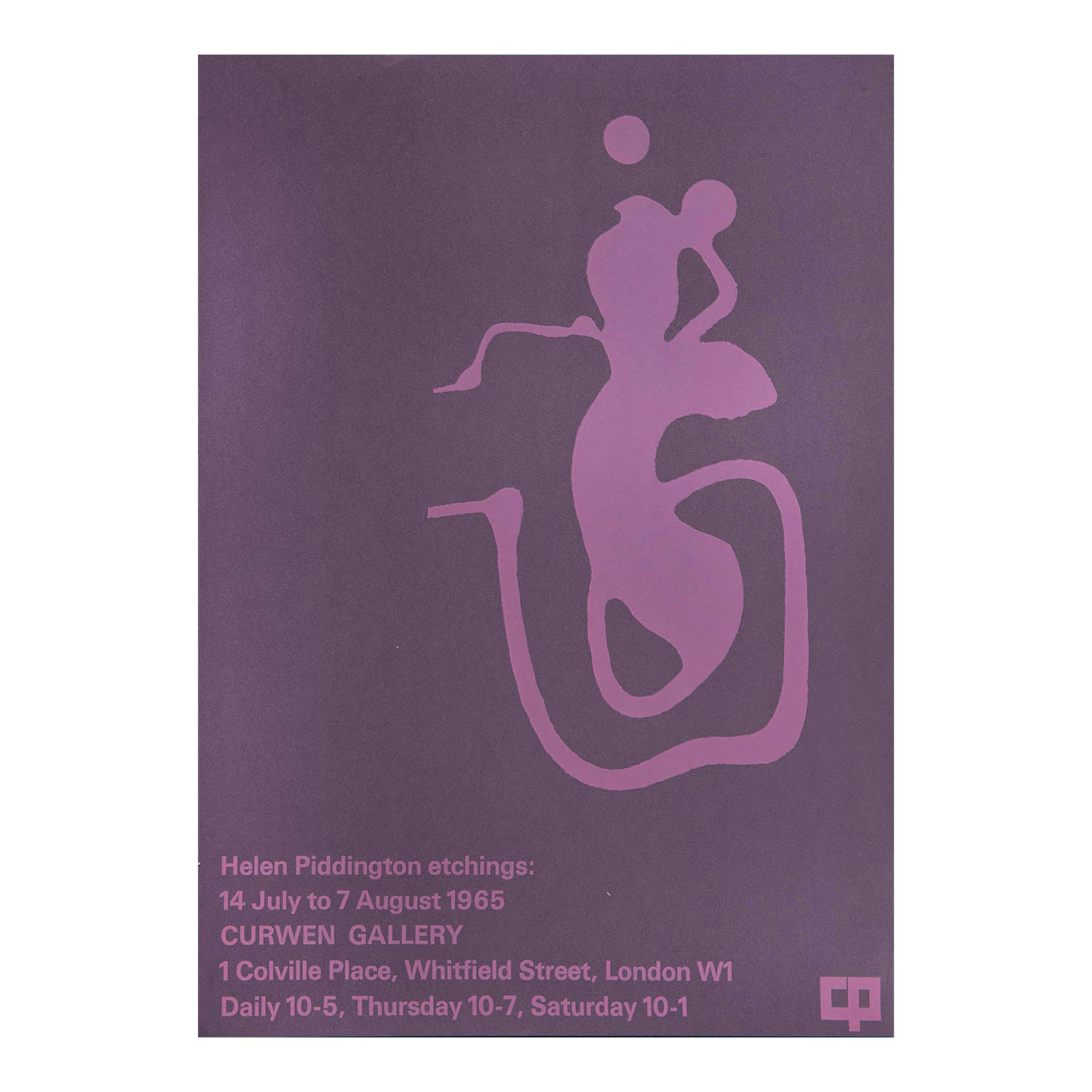 An original art exhibition poster, Helen Piddington etchings, held at the Curwen Studio, London, 1965. The poster features a striking abstract image by Piddington, together with the logo of the famous Curwen Press