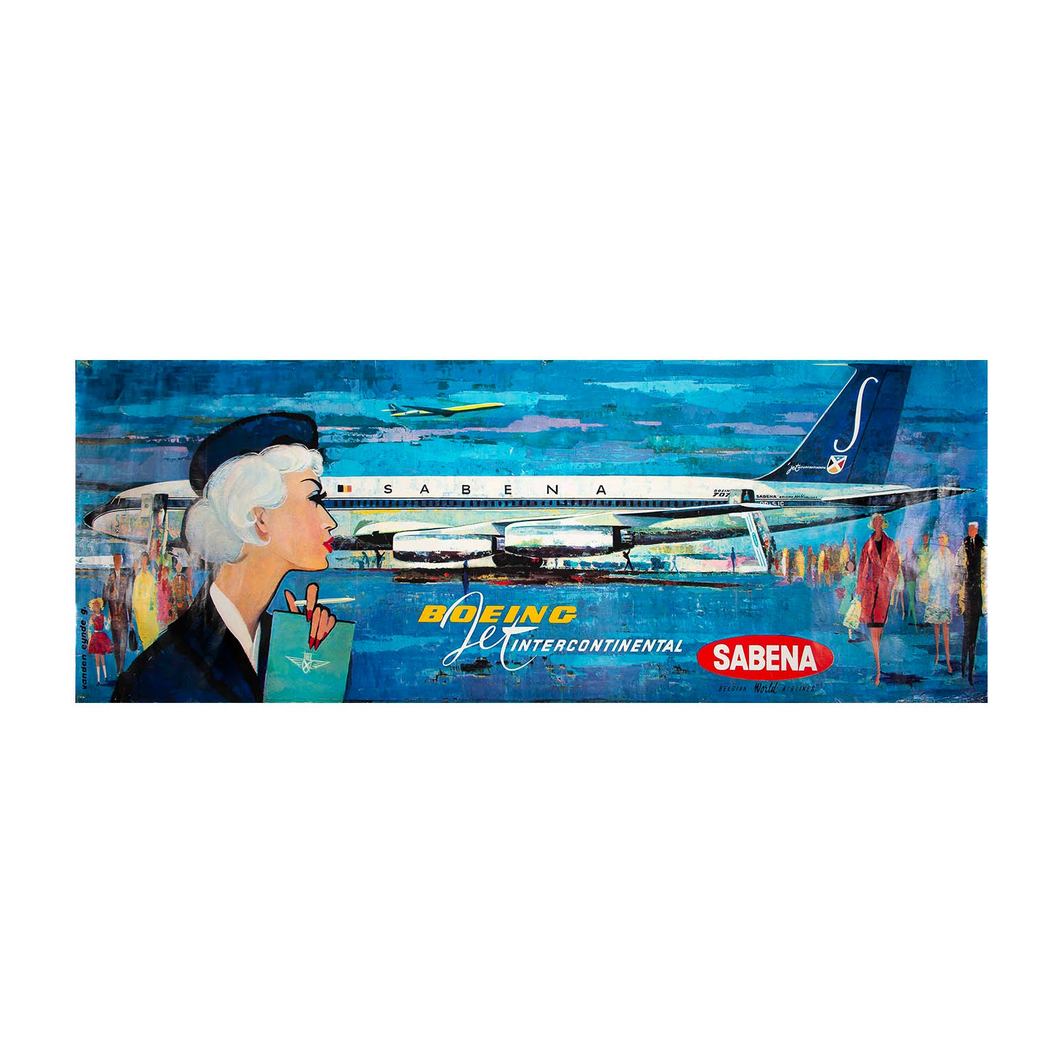 original Sabena airlines poster, Boeing Jet Intercontinental, designed by Gaston van den Eynde, c.1960