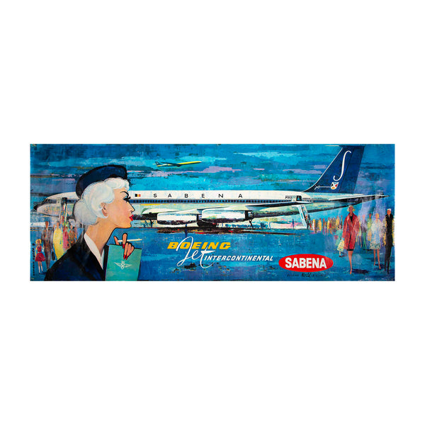 original Sabena airlines poster, Boeing Jet Intercontinental, designed by Gaston van den Eynde, c.1960