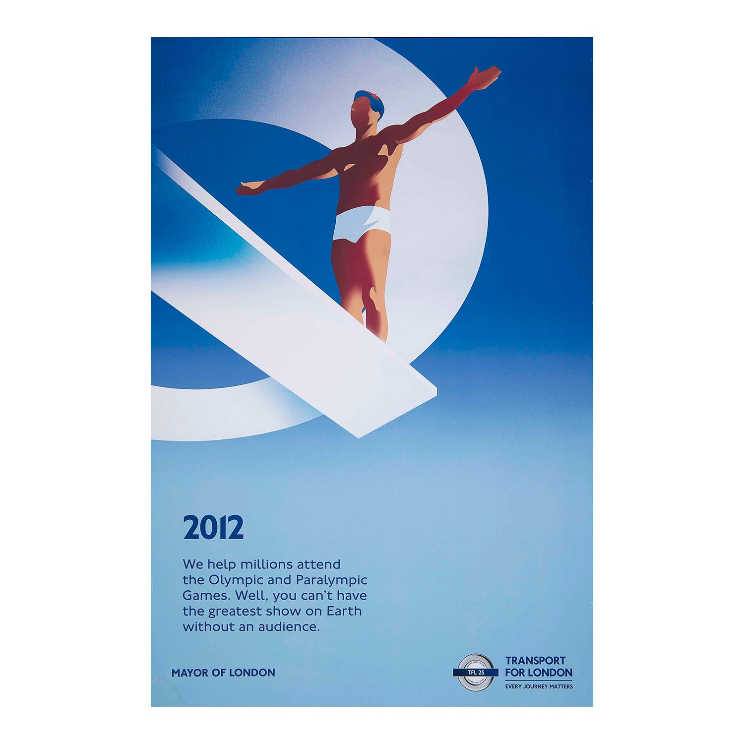Original Transport for London poster celebrating TfL’s 25th Anniversary, 2025. From a series illustrating TfL’s achievements. This example commemorates the success of the 2012 London Olympic Games