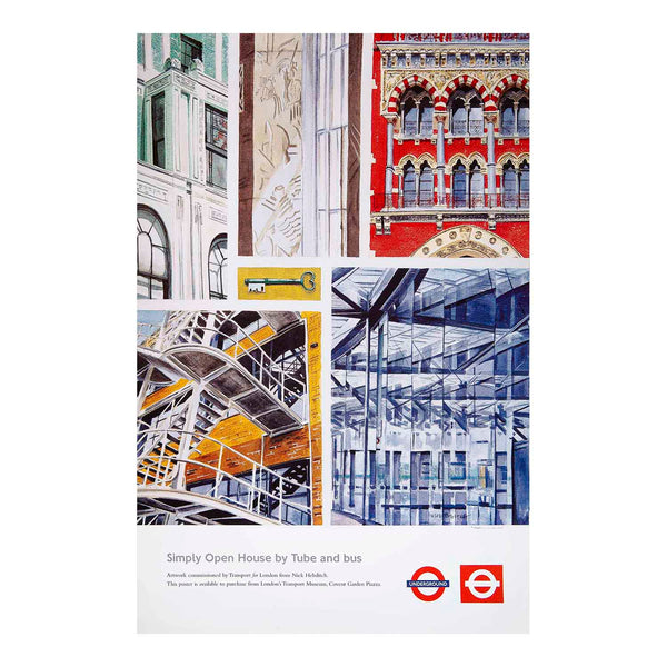 An original London Transport poster, Simply Open House by Tube and bus, by the landscape artist Nick Hebditch, 2001
