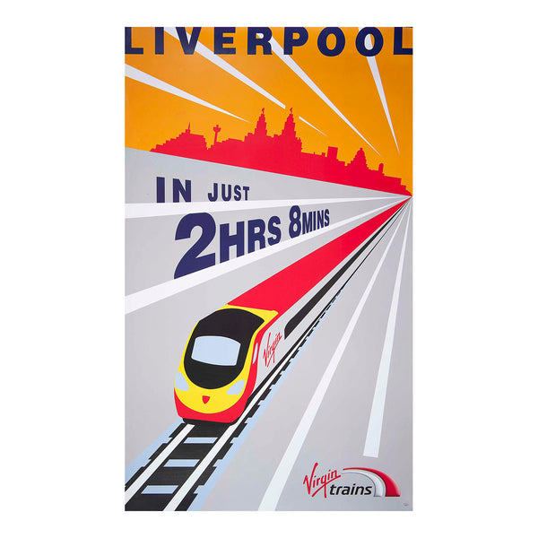 Original Virgin Trains travel poster advertising services to Liverpool, designed by Sam Jessup, c. 2013.