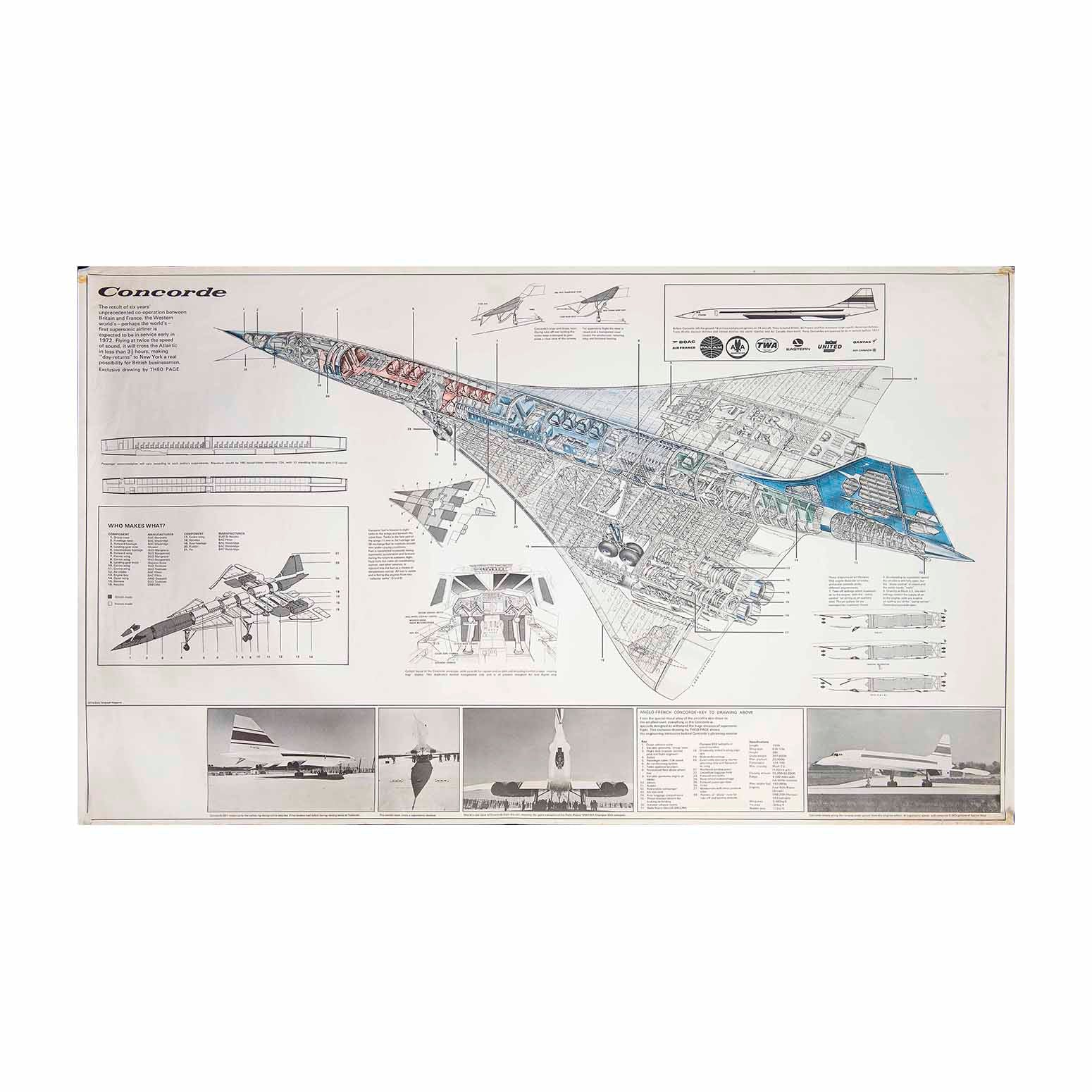 An original promotional poster of Concorde, drawn by Theo Page and published by the Daily Telegraph in 1968