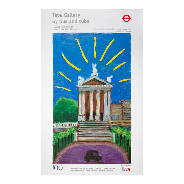David Hockney poster, Tate Gallery Centenary 1897 to 1997. Tate Gallery by Bus or Tube, London Transport, 1997