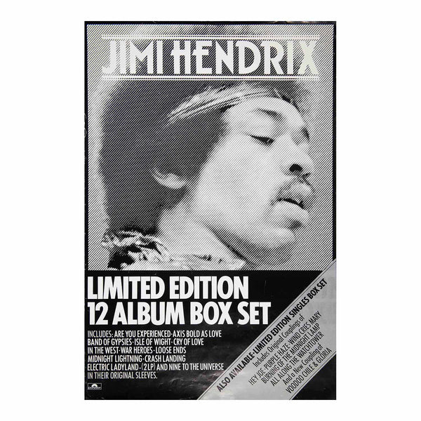 Original instore promotional poster, Jimi Hendrix 12 Album Box Set, released by Polydor Records, 1980.