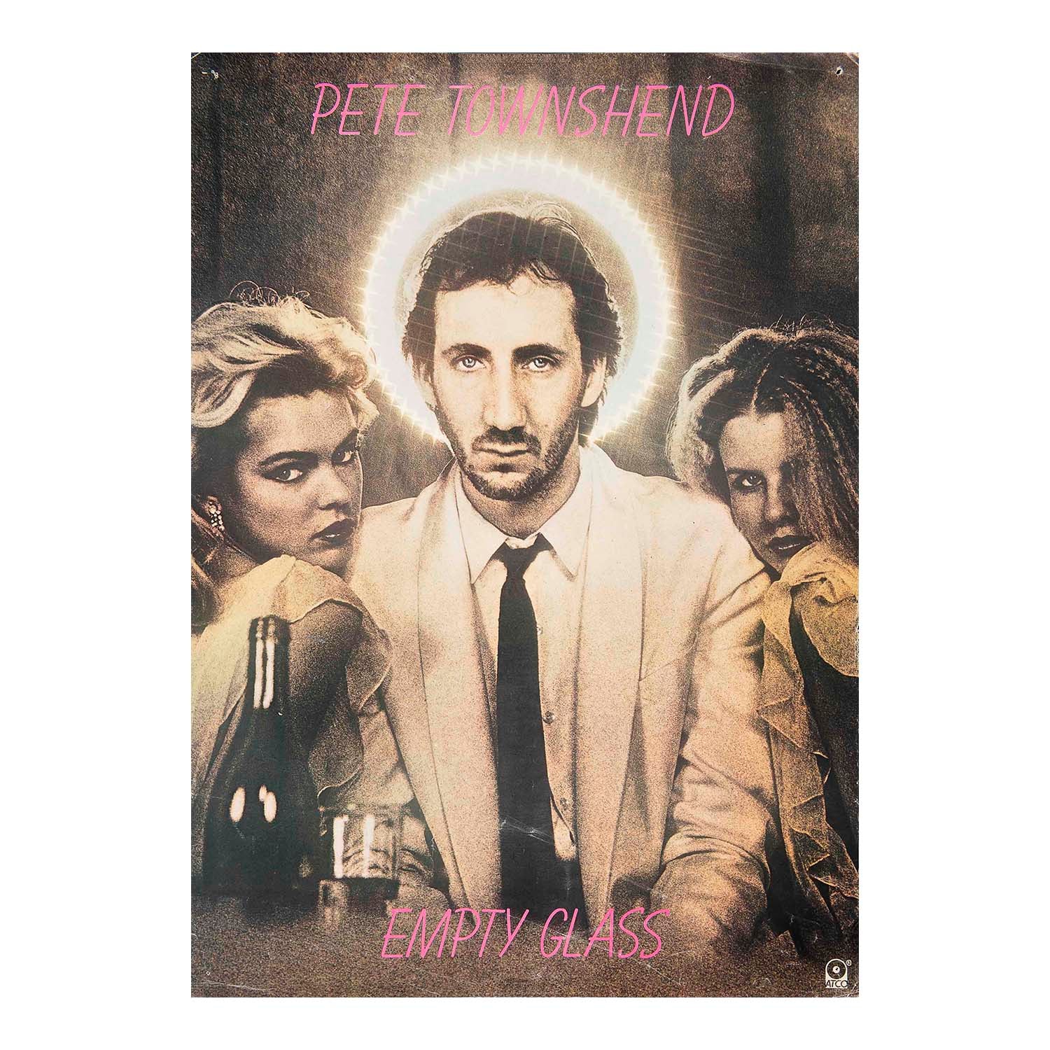 An original promotional poster for Empty Glass, the third solo studio album by the English rock musician Pete Townshend, released on 21 April 1980 by Atco Records.
