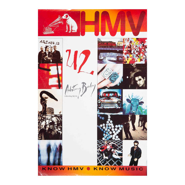 Original in-store promotional HMV poster, Achtung Baby, the seventh studio album by the Irish rock band U2, released by Island Records on 18 November 1991.