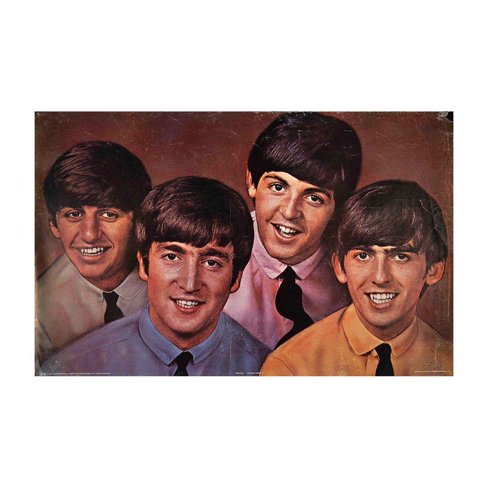Original vintage music poster, featuring a coloured photograph of the Beatles. The poster was printed by Pace International in 1977.
