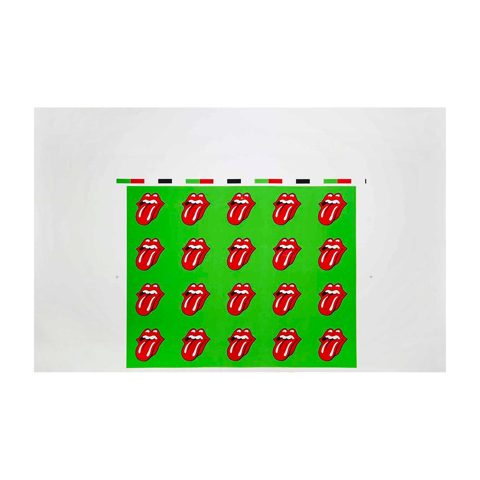 Original, official, Rolling Stones poster proof, feature repetitions of the famous Red Lips motif designed by John Pasche. No date, but c. 1978-1980.