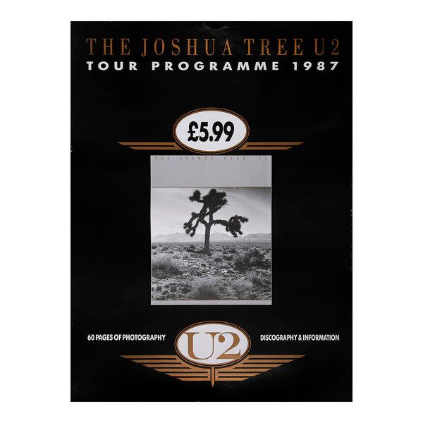 An original in-store promotional or gig poster for U2 The Joshua Tree Tour programme, 1987. I don’t think I’ve ever seen a poster for a tour programme before. Design features the Joshua Tree photograph from the album cover artwork.