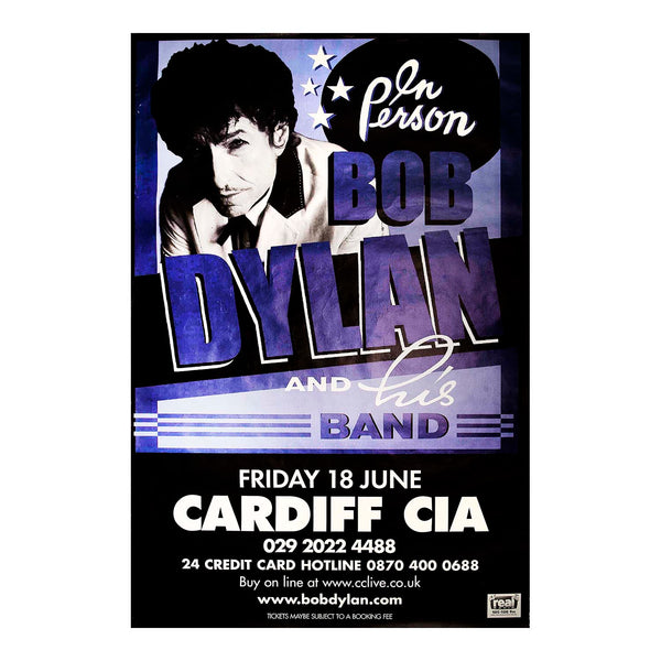 An original, official, hoardings sized promotional gig poster, Bob Dylan In Person, Cardiff International Arena, 18 June 2004. The 2004 tour was part of Dylan’s ongoing "Never Ending Tour," which began in 1988.