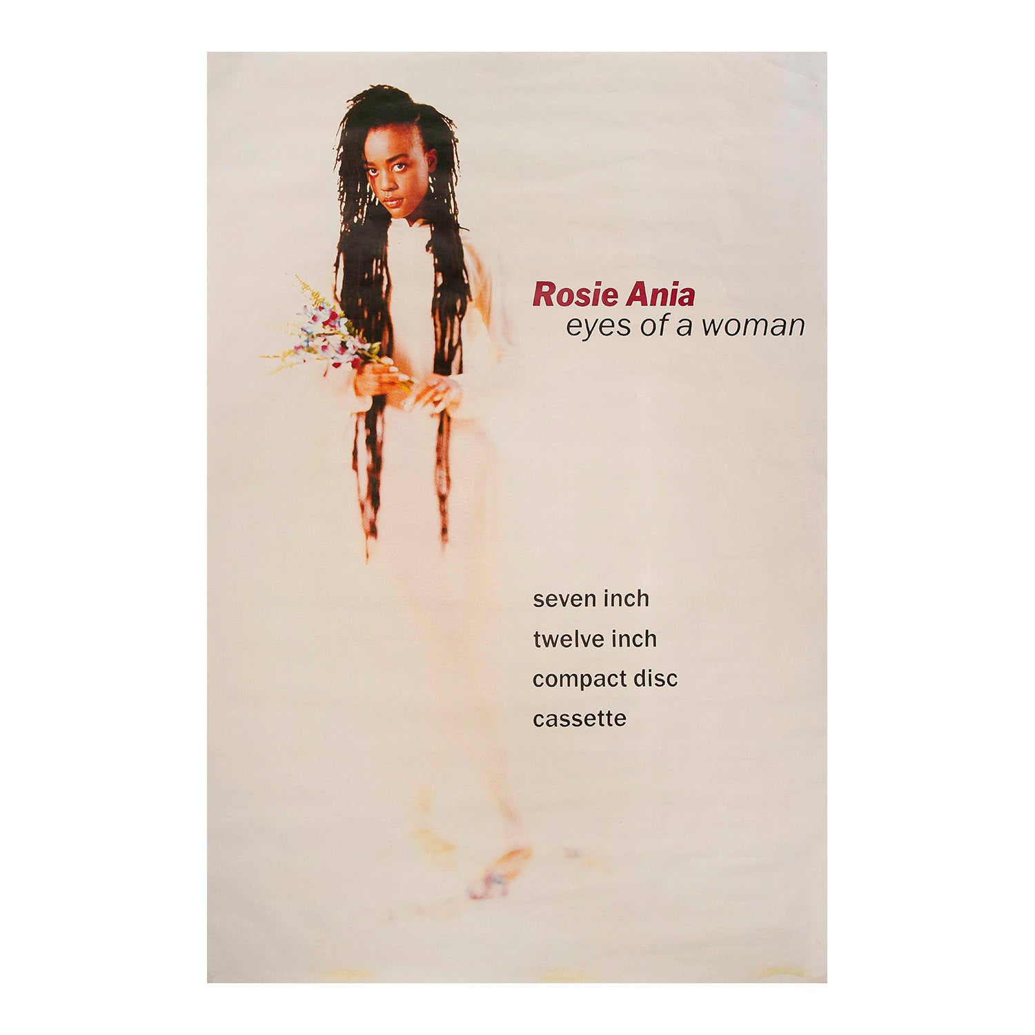 An original, hoardings sized, promotional poster, Eyes of a Woman, the debut single by Rosie Aria, released by Island Records in 1990.