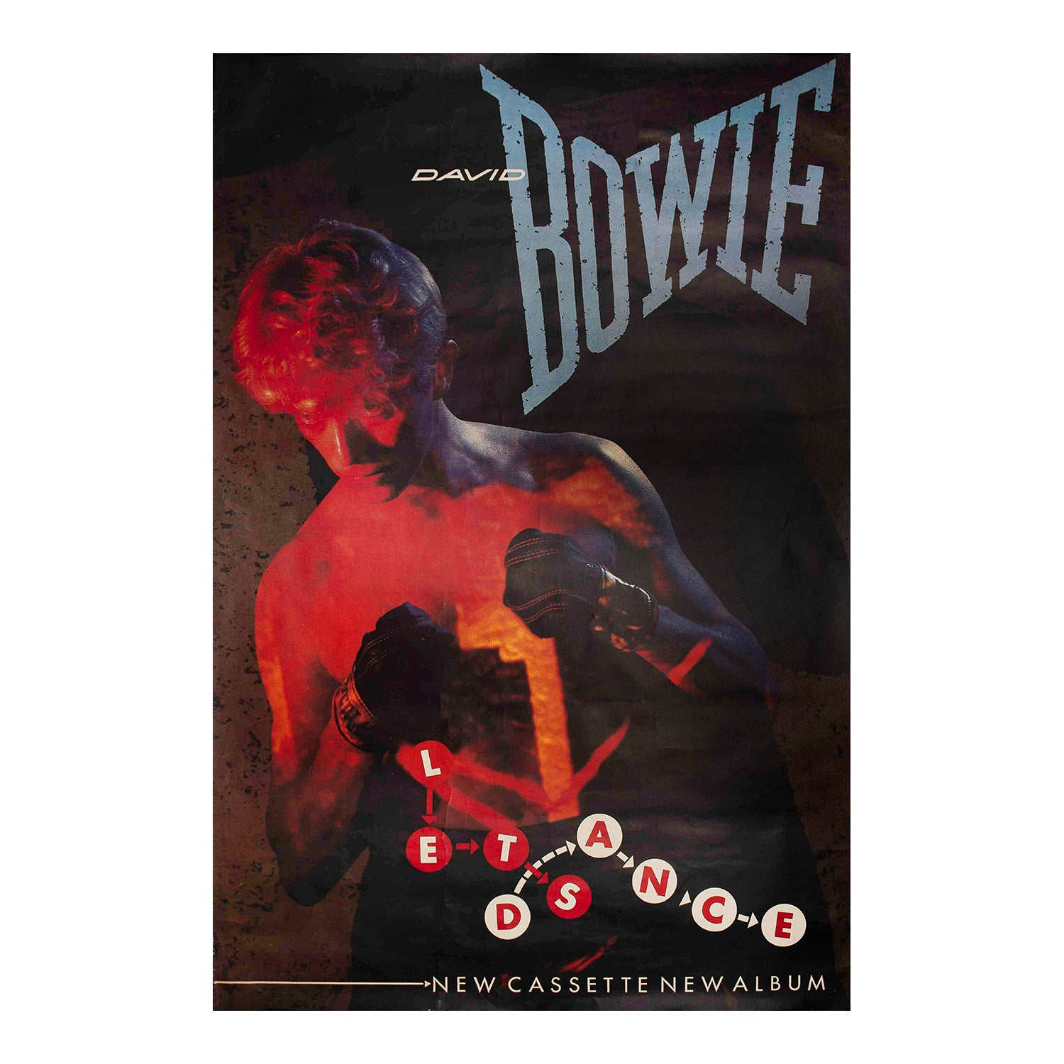 An original hoarding sized promotional poster for Let's Dance, the fifteenth studio album by the English singer-songwriter David Bowie, released in April 1983 through EMI Records.