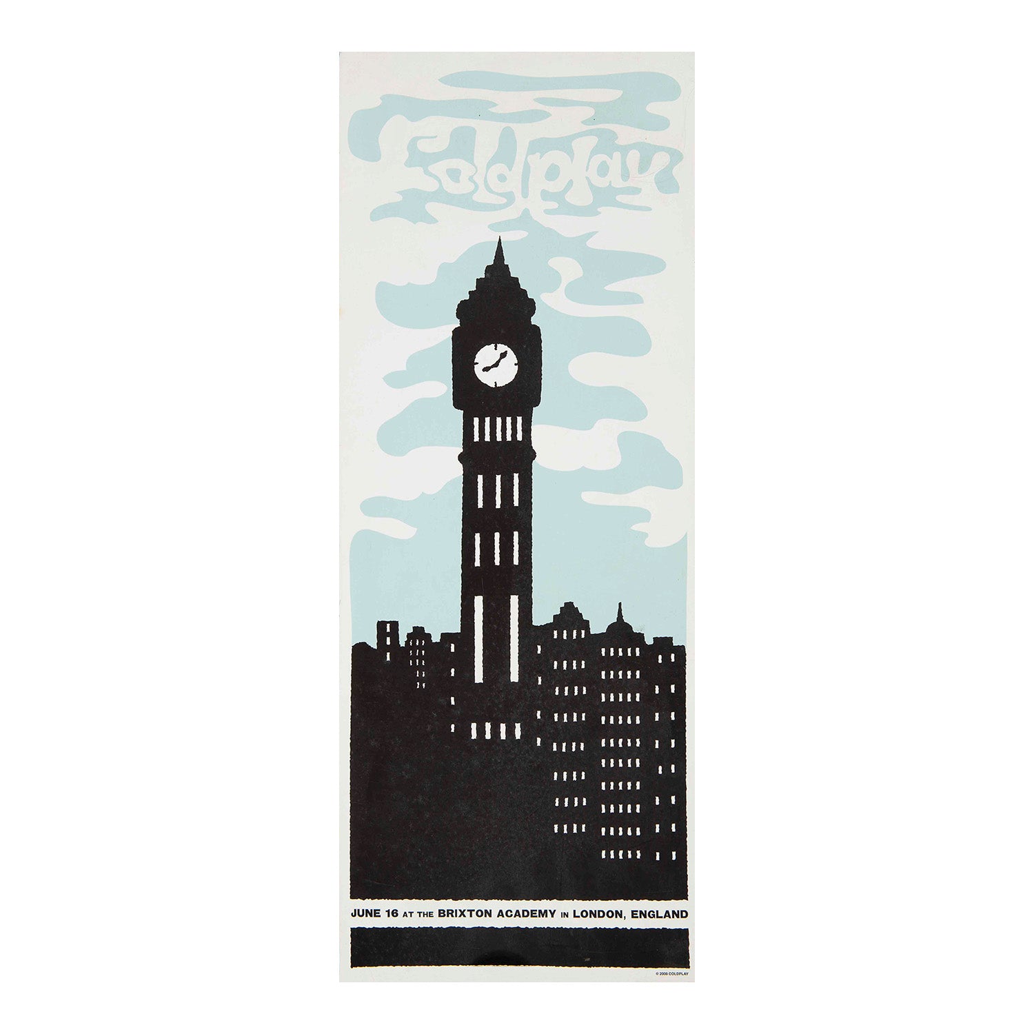 Original, official merchandise, souvenir concert poster, Coldplay, Brixton Academy, 16 June 2008. Printed on high grade stock paper.
