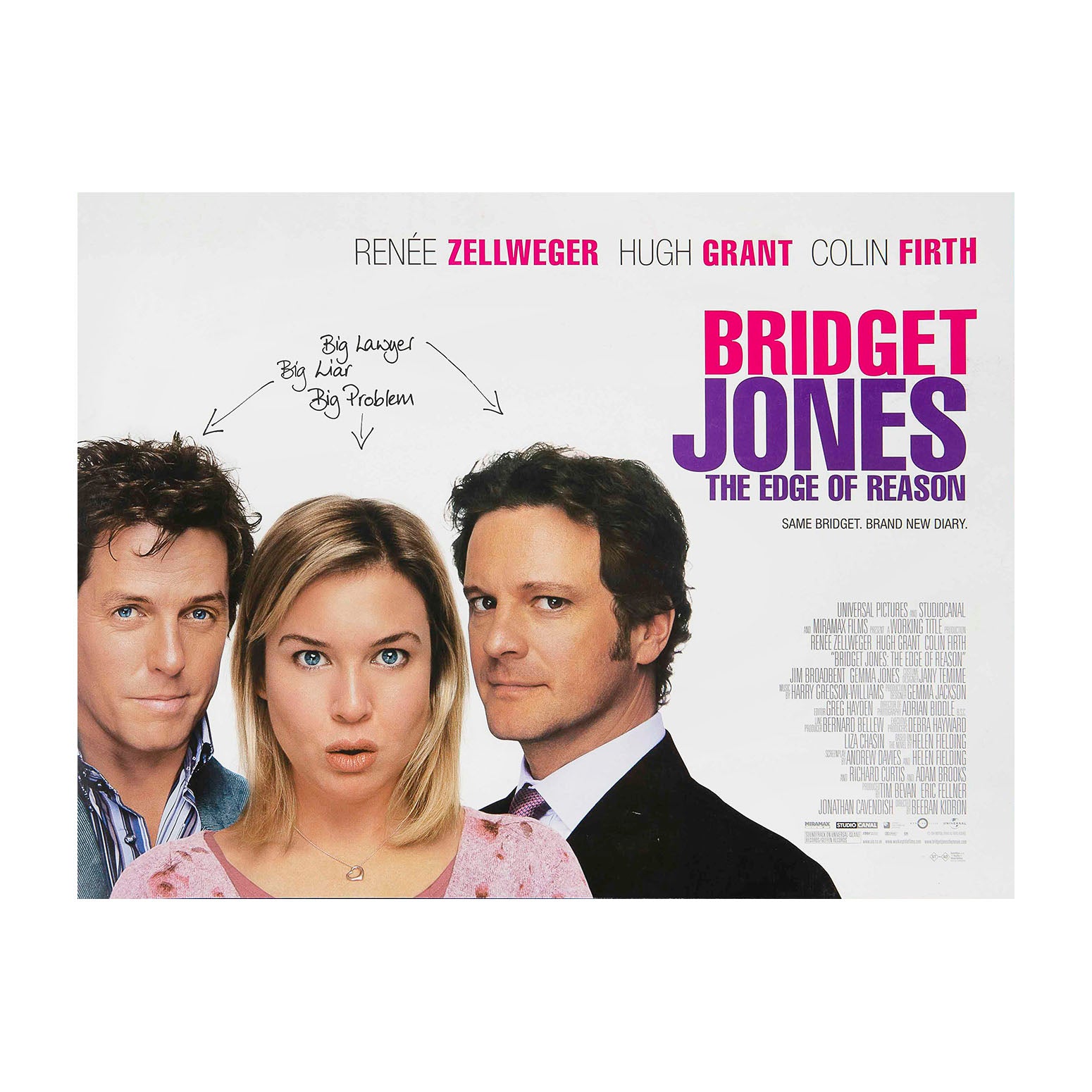 Original, small format, in-store promotional movie poster for the 2004 romantic comedy film Bridget Jones: The Edge of Reason