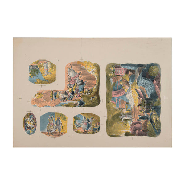 A proof sheet of six lithographs from The Tale of Ali Baba & The Forty Thieves, by Edward Ardizzone, printed by the Curwen Press in 1949.