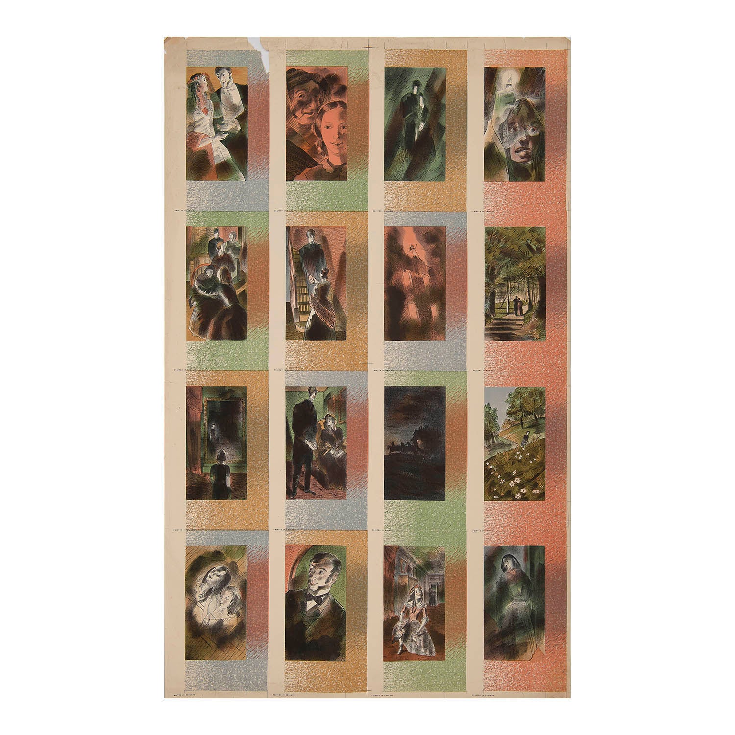 proof sheet of 16 lithographs from Jane Eyre (Charlotte Brontë'), by the British painter and artist-designer, Barnett Freedman, printed by the Curwen Press in 1942